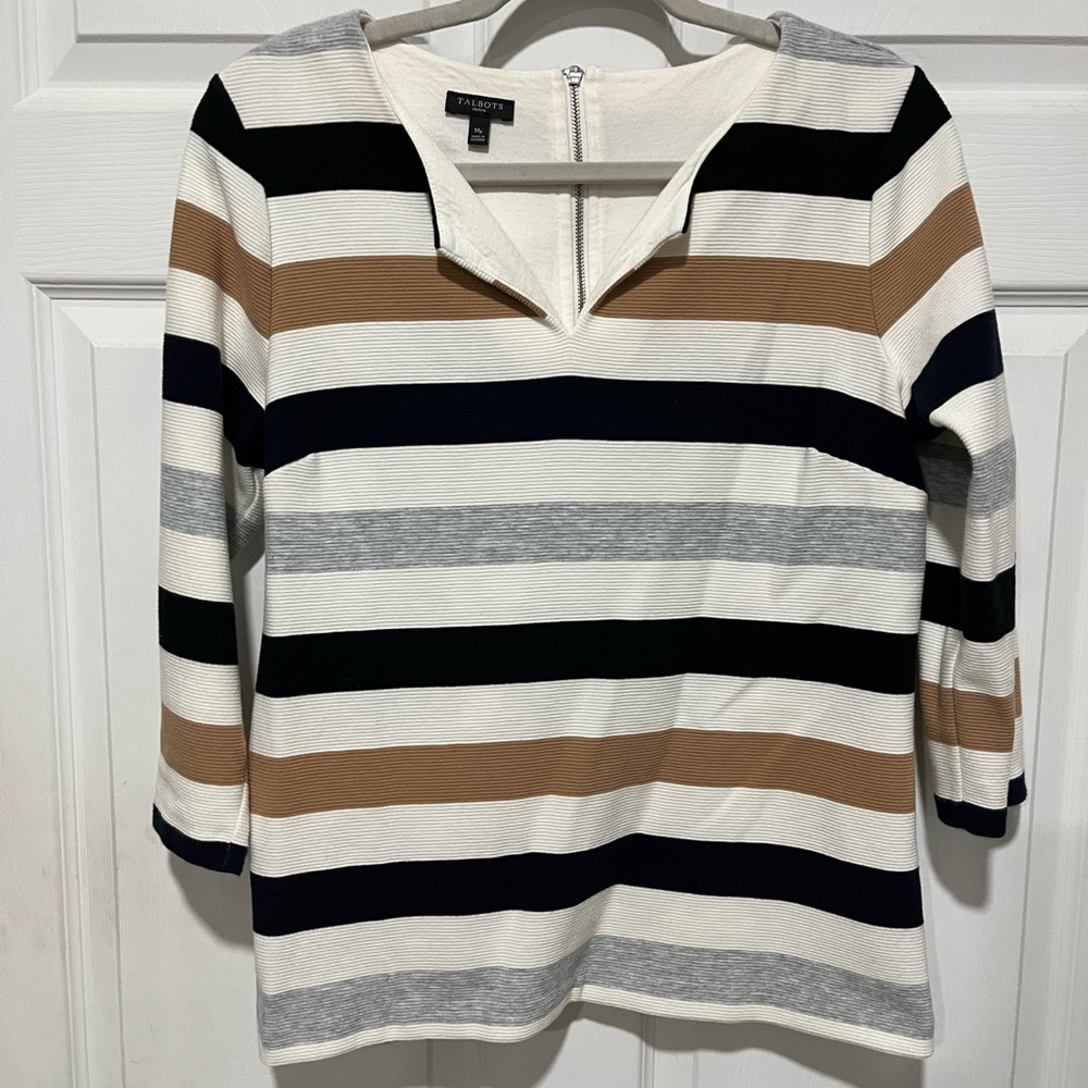 Striped Women's Top - Black, Brown, White
